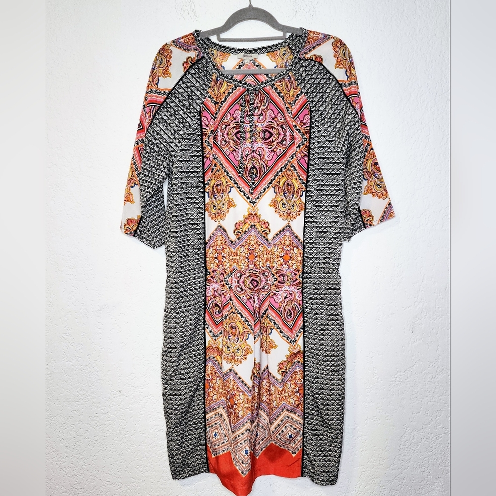 Indikka New York Shift Dress Sz L Geometric Black and White w Bogo Colorful